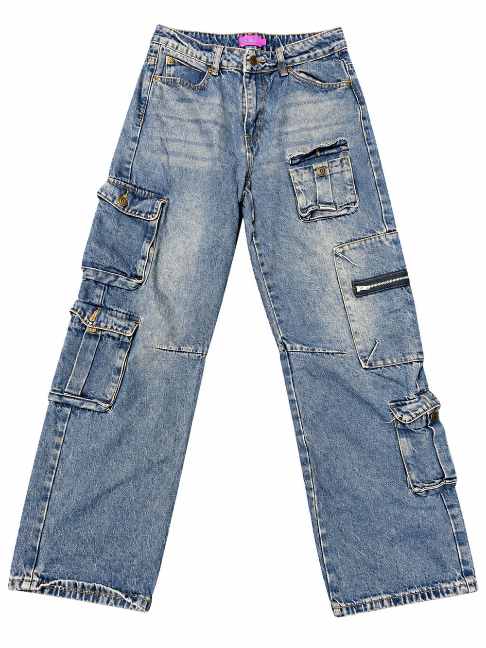 Edikted Women’s Blue Denim Cargo Jeans Size S Y2K Multi Pocket Wide Leg Baggy